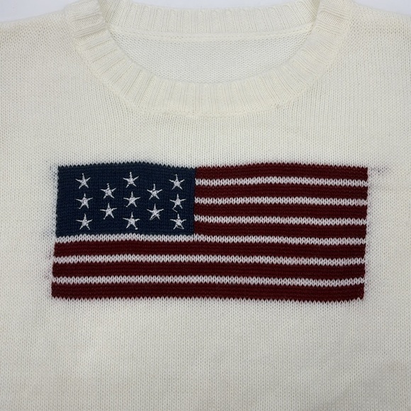 Cream Sweater with American Flag Design size Large - Picture 3 of 5